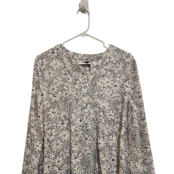 Banana Republic White Floral Long Sleeve Button Front Blouse Casual Top Medium - Picture 3 of 8